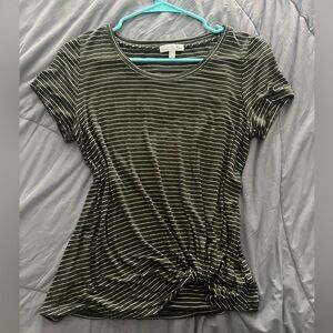 Women's Striped Green and White tie front Top